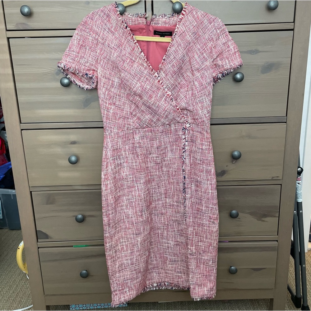 Banana Republic Faux-Wrap Short-Sleeve Tweed Dress Size 4